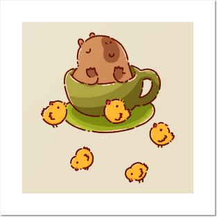 Capybara in a cup of coffee, it's capyccino Posters and Art